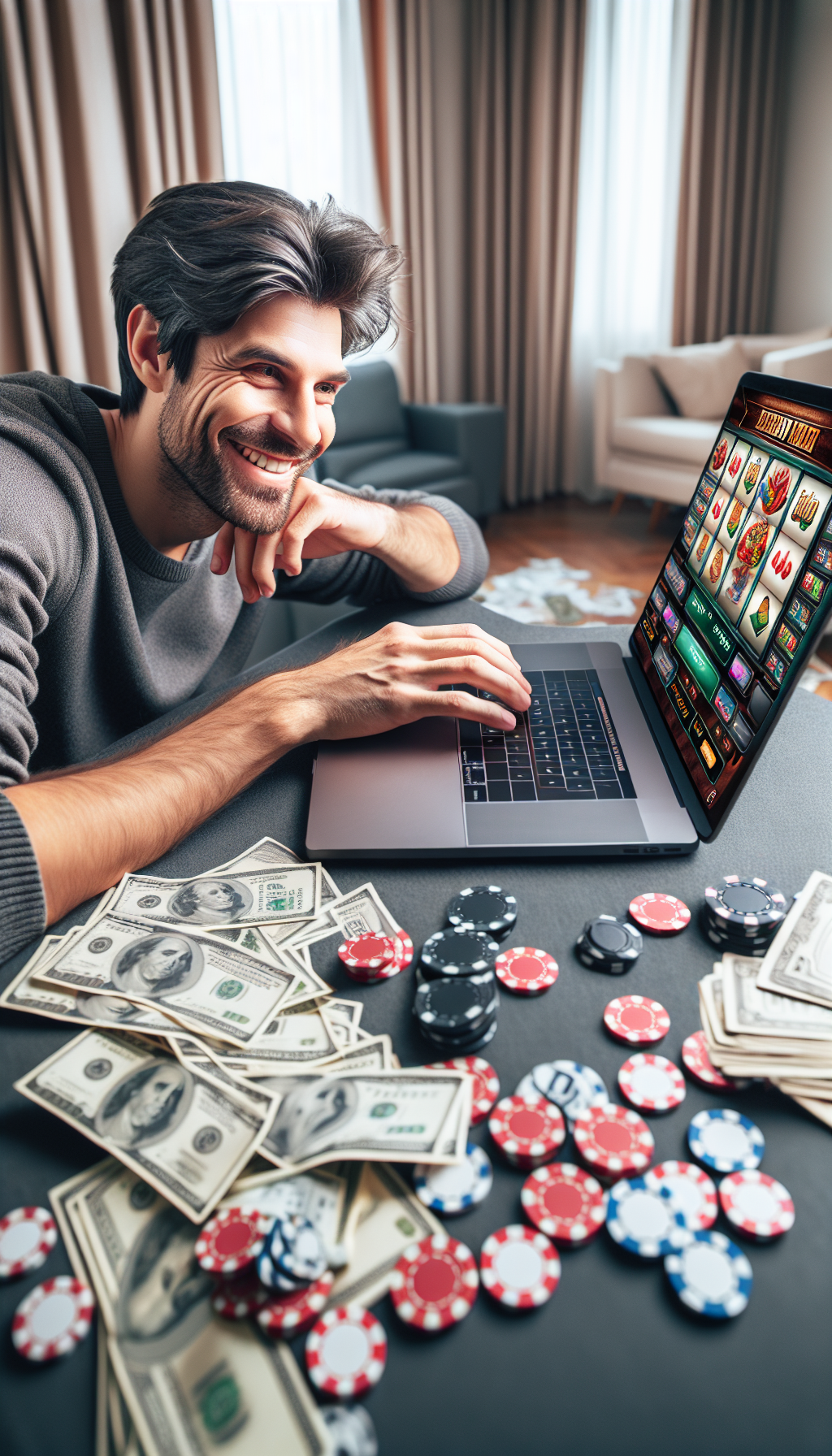 Jugador argentino disfrutando de slots en bet365 con la interfaz clara y apostando responsablemente